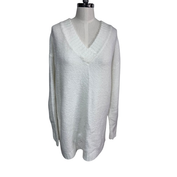 The Nines Sweaters - The Nines Medium White Sweater Tunic Women's V-Neck Long Sleeve Knit Boho Cozy